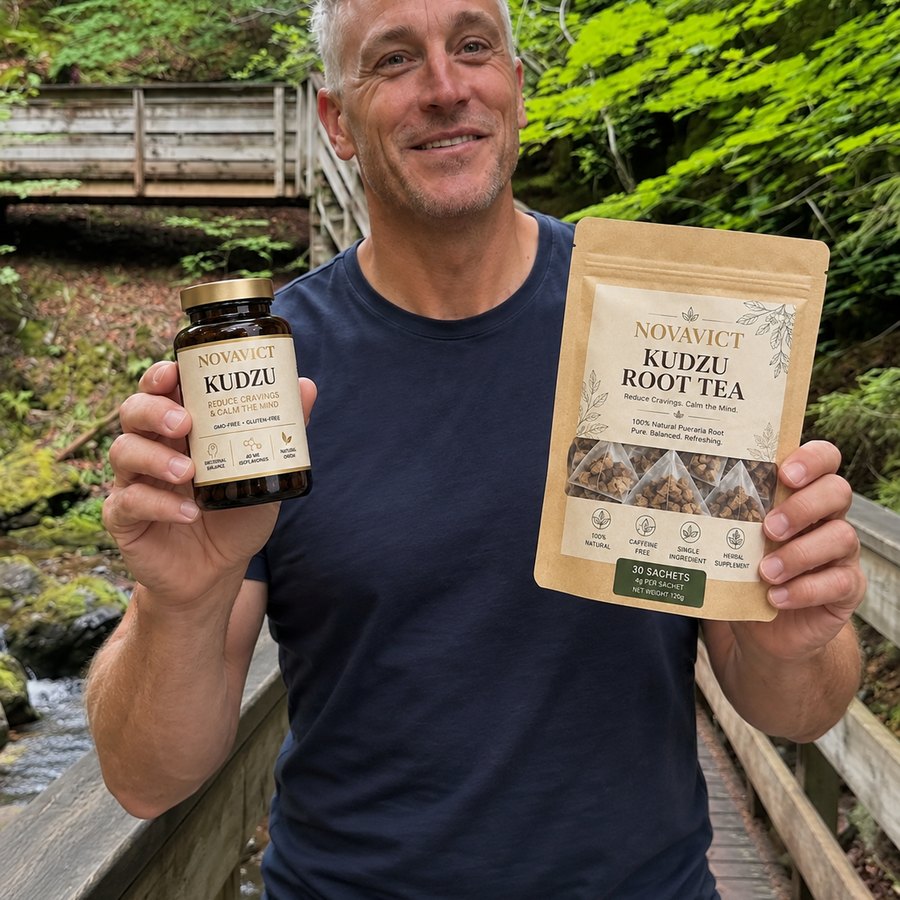 Novavict customer with Kudzu capsules and Kudzu root tea