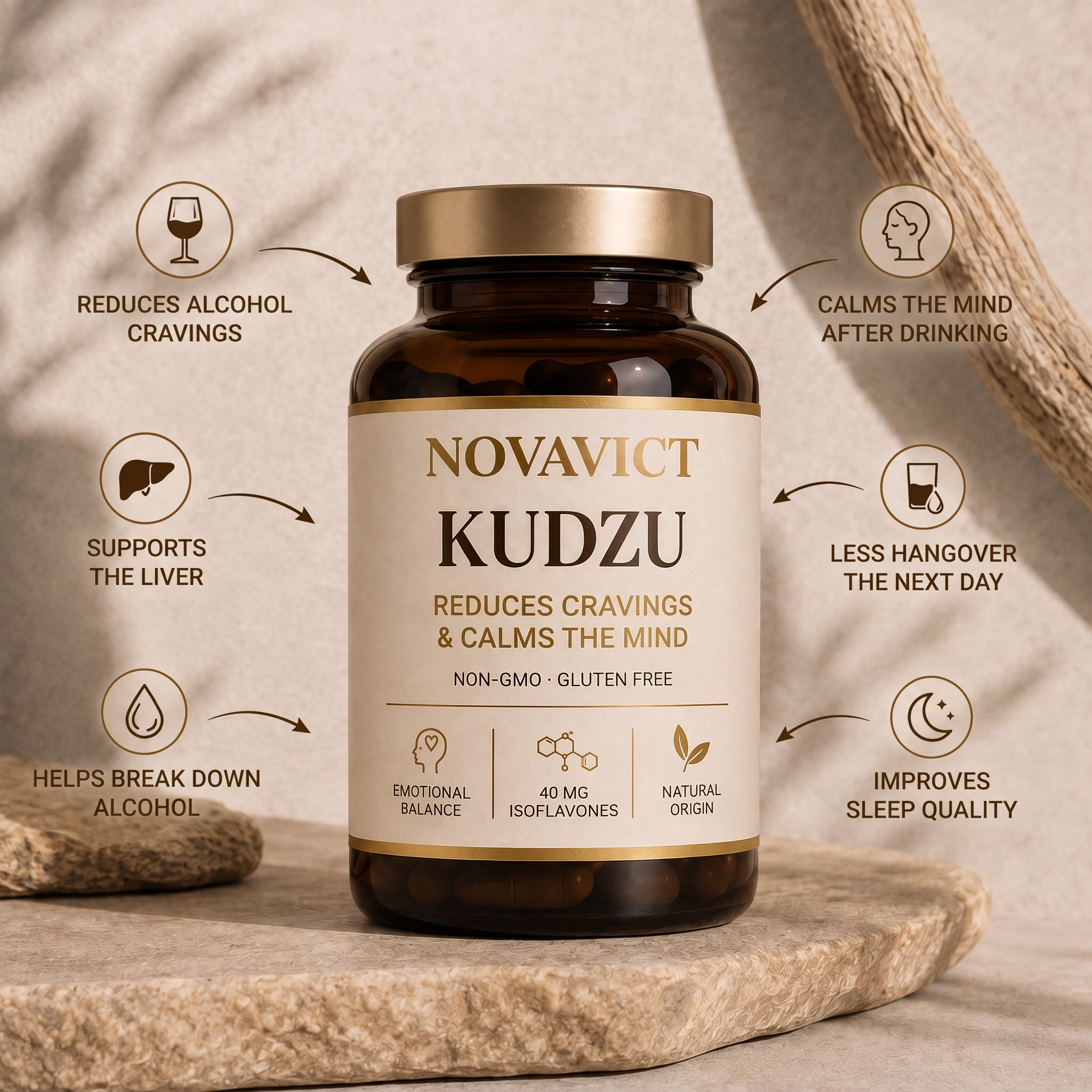 Novavict Kudzu: reduces alcohol cravings, calms the mind, supports the liver
