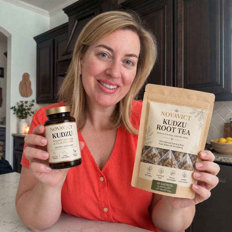 Novavict customer with Kudzu capsules and Kudzu root tea