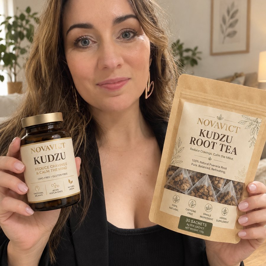 Novavict customer with Kudzu capsules and Kudzu root tea