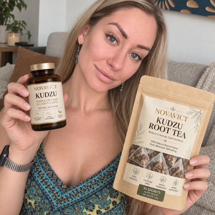 Novavict customer with Kudzu capsules and Kudzu root tea